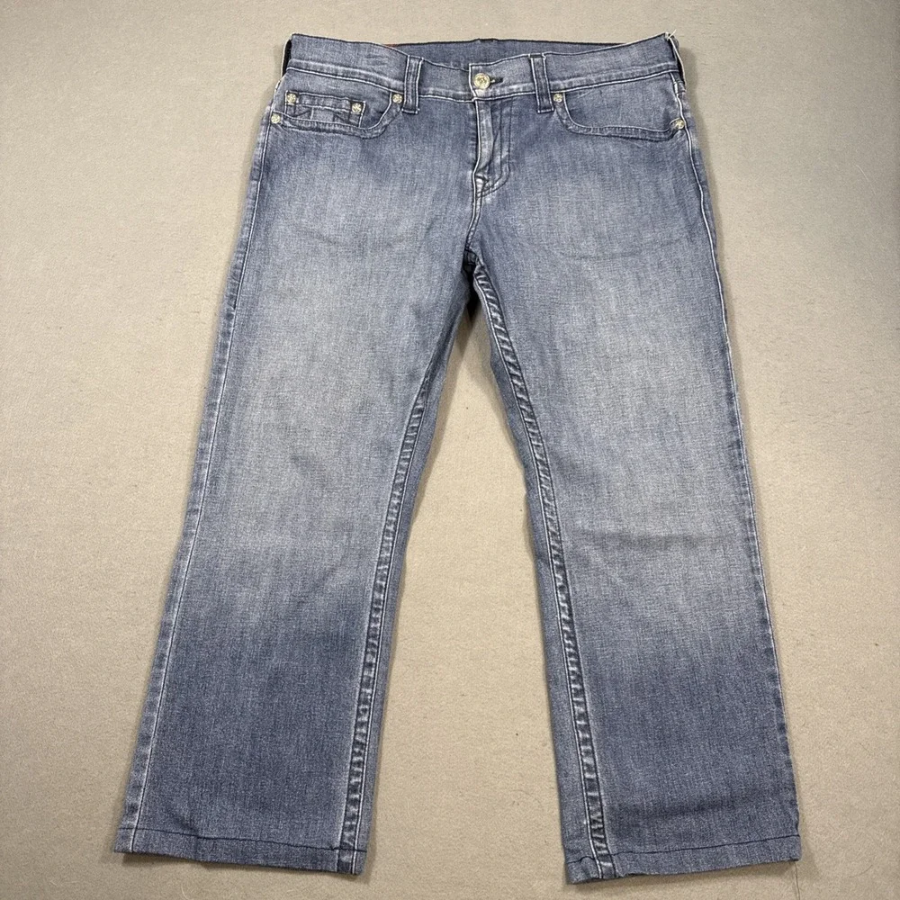 True Religion Jeans Men's 34/25 Ricky RELAXED Straight Light Wash WHISKERING